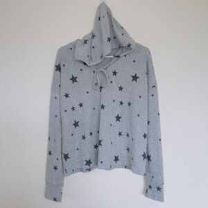 Paper Crane Gray Star Print Long Sleeve Fleece Cozy Hooded Pullover size large